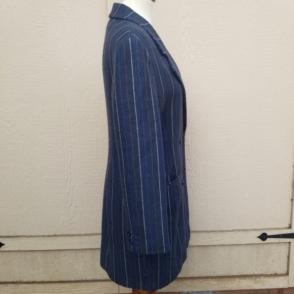 Vintage Missoni Donna Blue Pinstripe Double Breasted Wool Coat - Picture 4 of 9